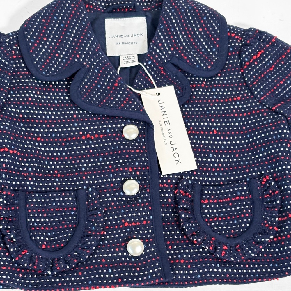 Janie‎ and Jack NEW Merchant Marine Bouclé Ruffle Pocket Jacket 18-24 M Nautical